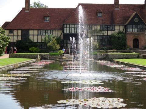A view of the lily pond of the Royal Hoeticultural Society gardens at Wisley, Surrey, UK