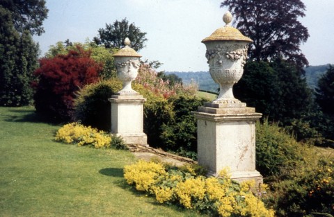 Polsden Lacey gardens with a back drop of the North chalk downs, Surrey, UK