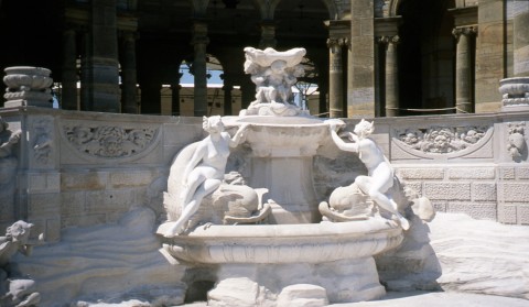 The marble fountain at Hever Castle, Kent, with life-sized nymphs.